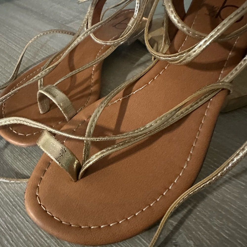 Gold Lace-Up flat Sandals